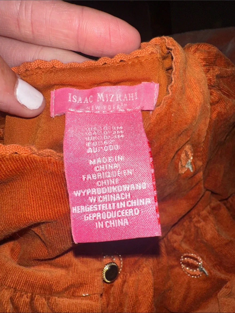 Isaac Mizrahi Rust Velvet Baby Romper with Pumpkin Embroidery